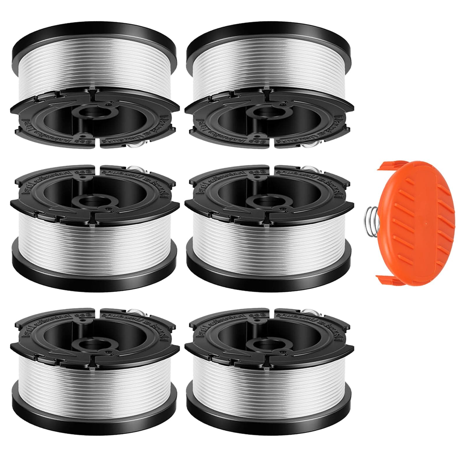 AF-100 AF100 Weed Eater Spool Compatible with Black+Decker GH900 GH600 GH610 String Trimmer 30ft 0.065",AF-100-3ZP AF-100-BKP Replacement Trimmer Spool Refills (6 Line Spools + 1Cap+1Spring)