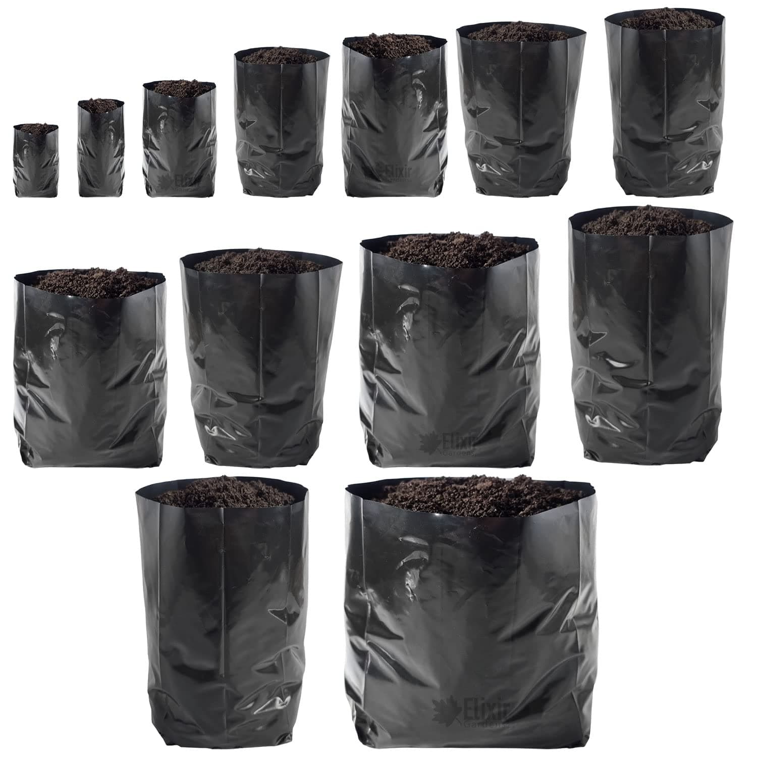 Elixir Gardens Hadopots Polythene Plant Pots | Available Sizes 0.5L 1L 1.5L 2L 3L 4L 5L 6L 8L 10L 13.5L 17L 36L | Strong Professional Popular Grow Bag Reusable Quality | 36L x 2