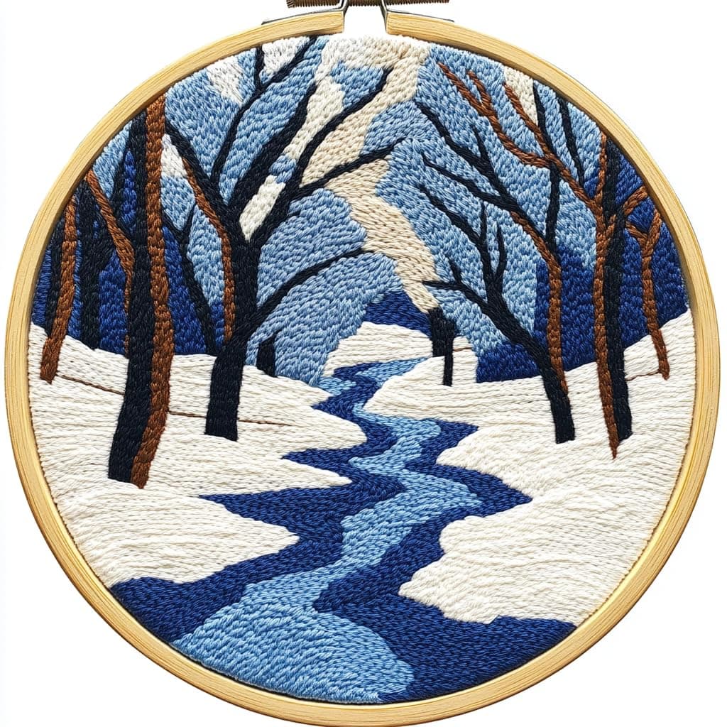 DIY Punch Needle Kits for Beginners Winter Snow River Trees with Hoop Punch Needle Starter Craft Embroidery Set Easy for Adults and Children Festival Gift and Decoration 20x20cm-2