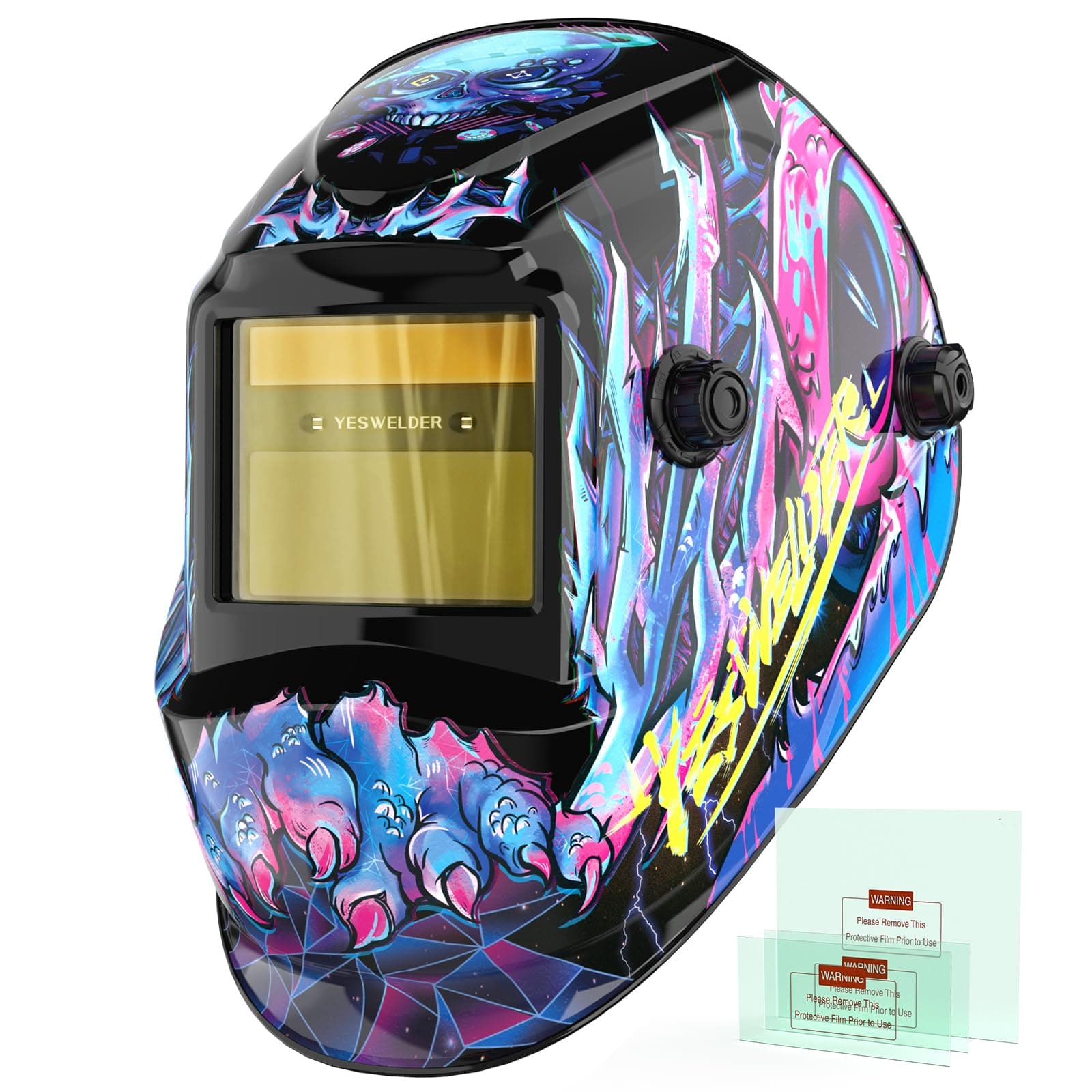 Auto Darkening Welding Helmet, Blue Light Blocking, 1/1/1/1 True Color Solar Powered Welding Hood with 2 Arc Sensors, Wide Shade 3.5/9-13 Welder Mask for TIG MIG ARC and Grind