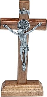 Intercession Wall and Table Wood Cross Crucifix (5 inch - Antique Silver)