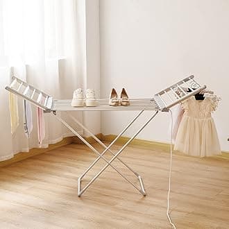 Rainberg Electric Heated Clothes Dryer, Energy-Efficient Indoor Clothes Airer Wet Laundry Drying Horse Rack, Foldable Drying Rack Saving Space, 18 rails and 2 Heated Wings (Heated Rack)