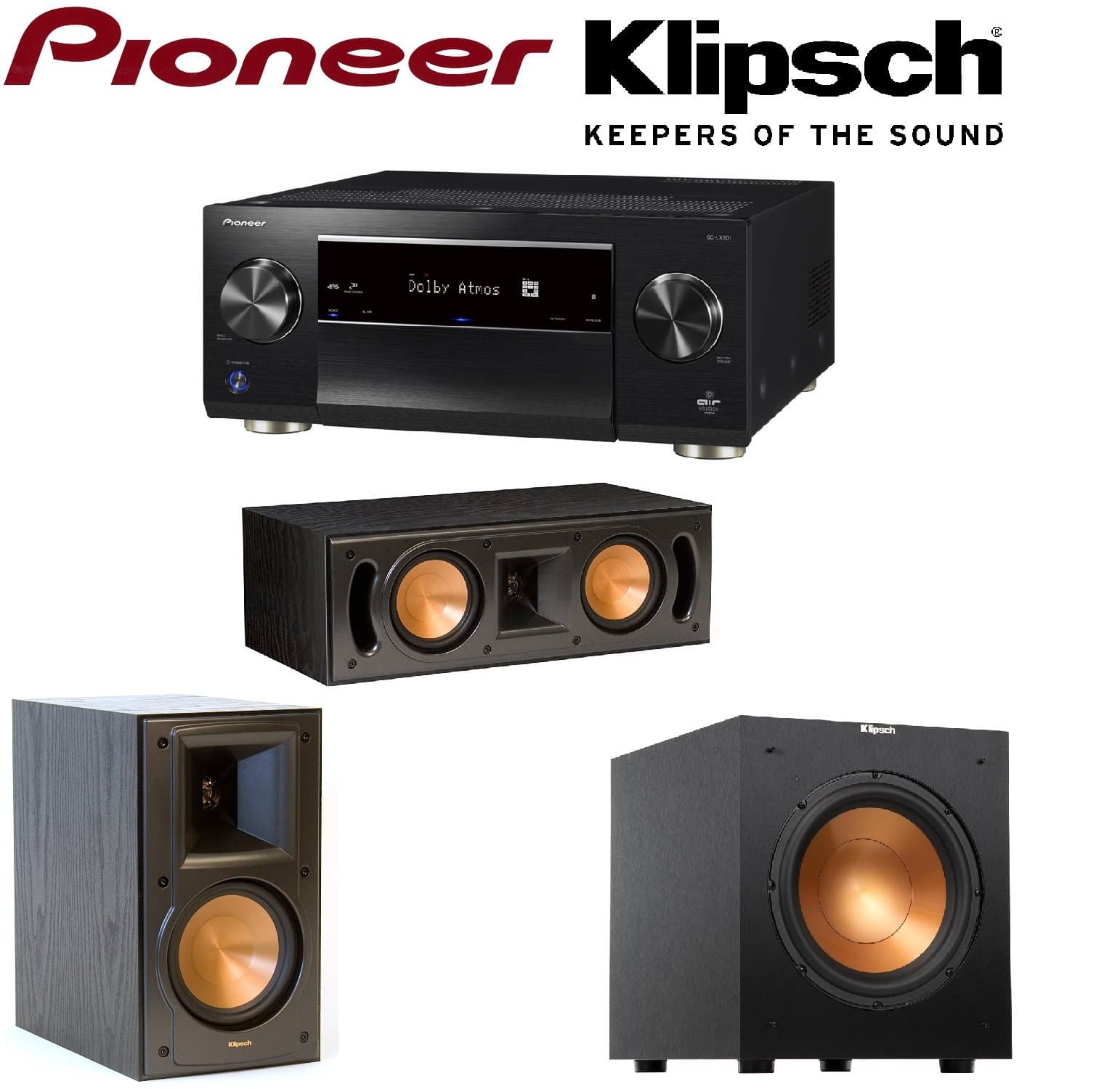 Pioneer Network AV Receiver Audio & Video Component Receiver,Black (SC-LX801) + Klipsch RB-51 II Bookshelf + Klipsch - RC-42 II Center + Klipsch R-10SW Subwoofer Bundle