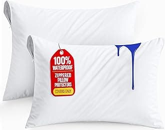 Waterproof Zippered Pillow Encasement - (Queen) - Bed Bug Proof Pillow Cover Protects Against Dust Mite, Bacteria, Allergens - Polyester Jersey Fabric Pillow Protector by Utopia Bedding by Utopia Bedding
