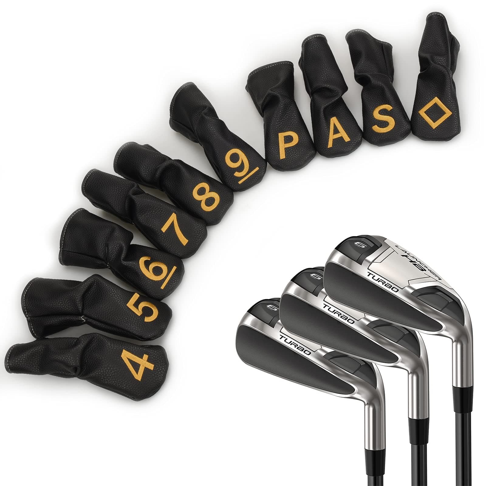 10pcs /Set Black Hybrid Iron Head Covers Protector with Large Gold No.