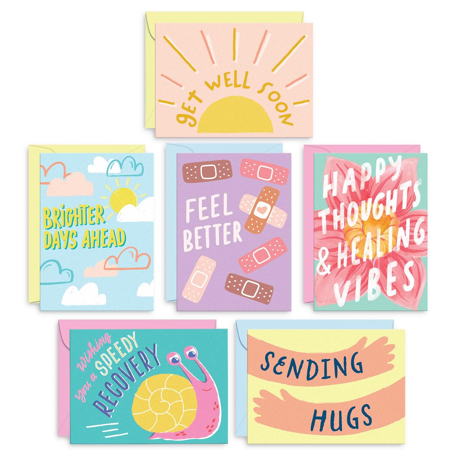 S&O Fun Get Well Cards with Envelopes, Set of 24 Colorful Cards - Cute Gifts for Men and Women - Get Better Soon Sheets with Message - Assorted Greeting Note Box - Speedy Recovery Decoration Sheet