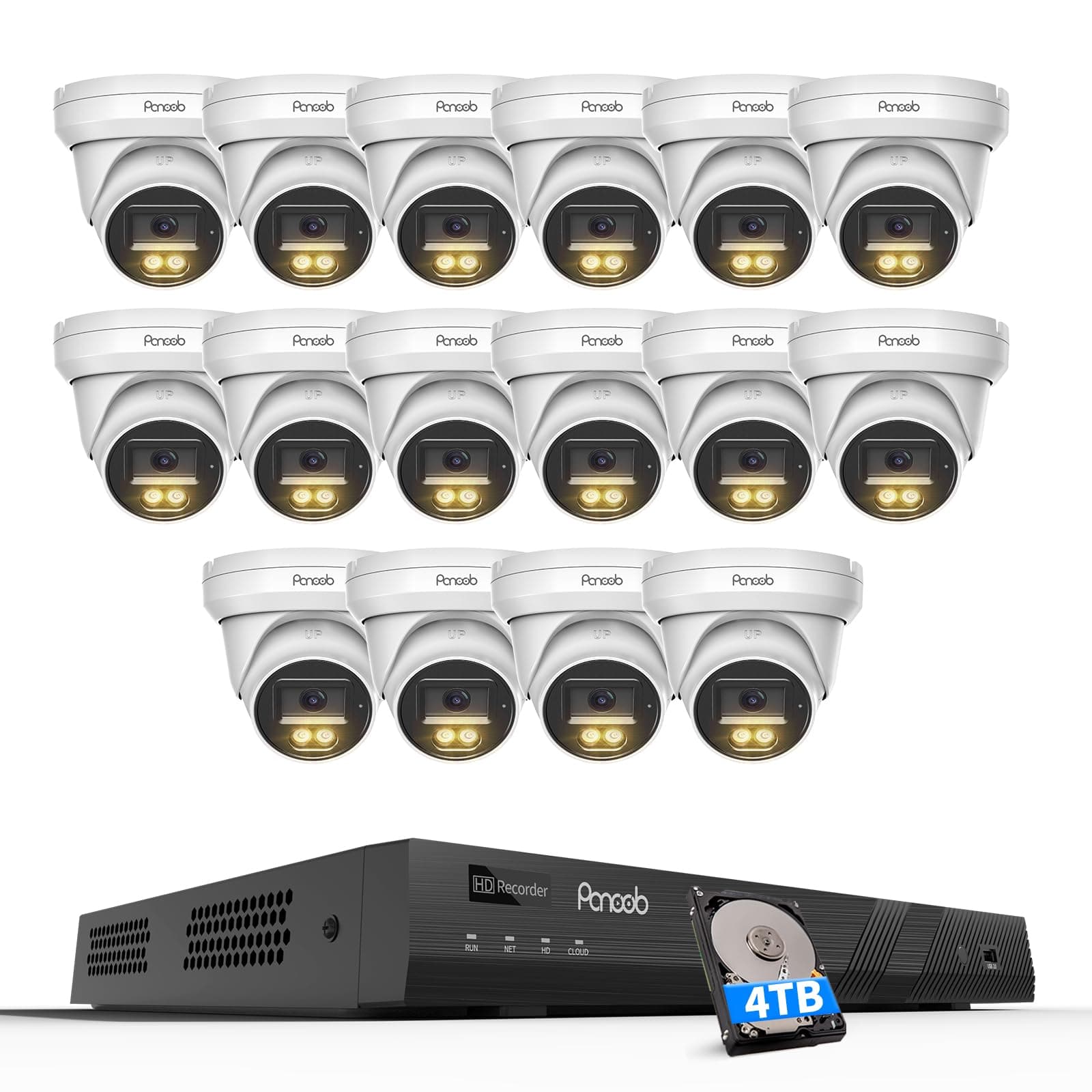 PANOOB16 Channel Security Camera System 4K PoE, 16x 8MP Wired IP PoE Dome Camera, Spotlight Color Night Vision, Human Vehicle Detection,1-Way Audio Remote Access, 4K 16CH NVR 4TB HDD, PD93BA1616-8MD