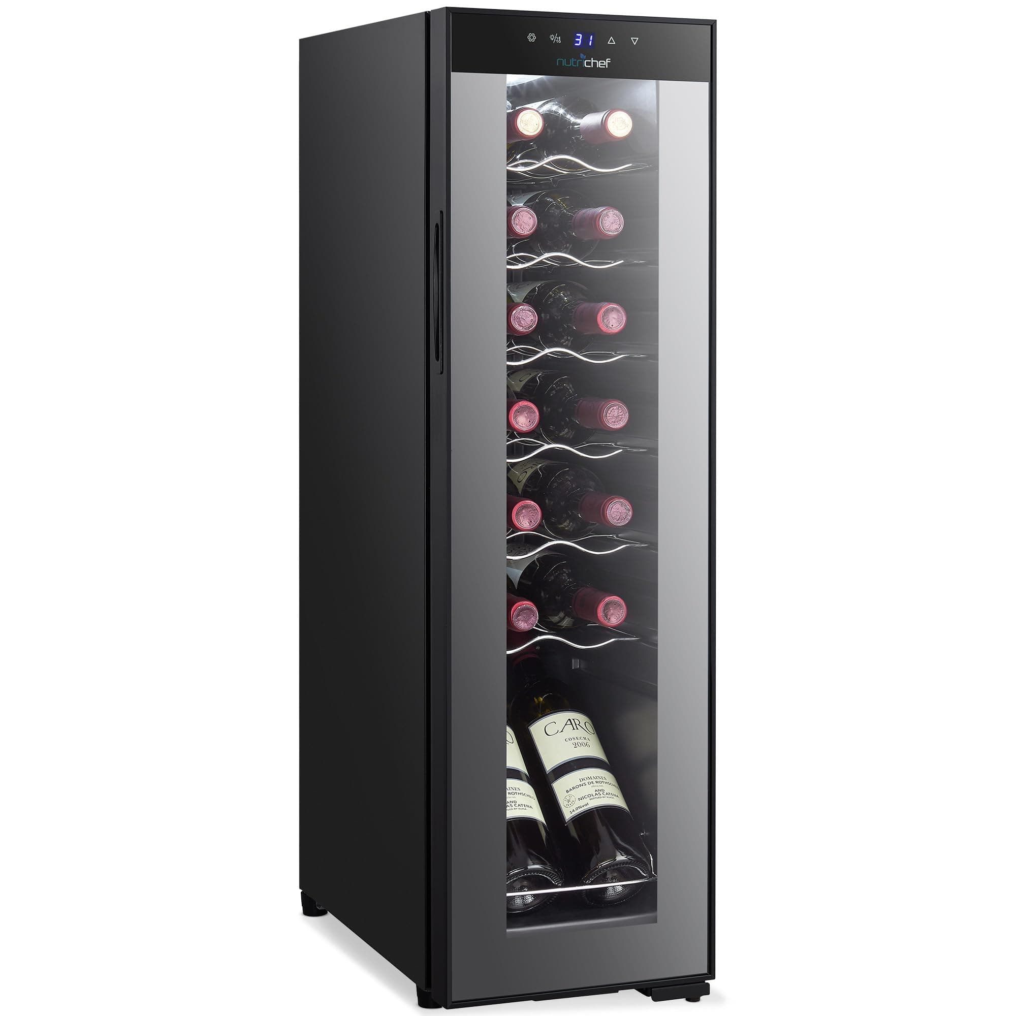 14 Bottle Wine Fridge | Single Zone Wine Chiller | Adjustable Temp 41°F - 64°F | Ultra Quiet Operation | Wine Cooler for Home & Office | 34x10x17 IN (Black)