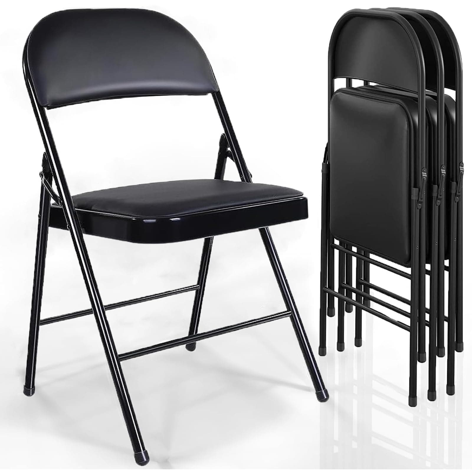 GIVIMO Folding Chair 4 Pack, Thickened Steel Frame Folding Chairs for Outside with Seat Cushion for Holiday, Gathering, Party, Wedding, Office - Black, Weight Capacity 330 lbs.