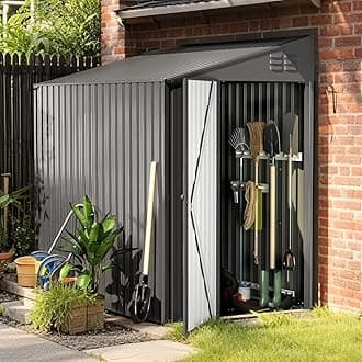 UNIONLINE 4x7ft Lean to Storage Metal Garden Shed | 214x130x203 cm | Waterproof | 2.6m² 4.6m³ | Lockable Door | Bike Tool Shed for Backyard Patio | Garbage Can | Dark Grey