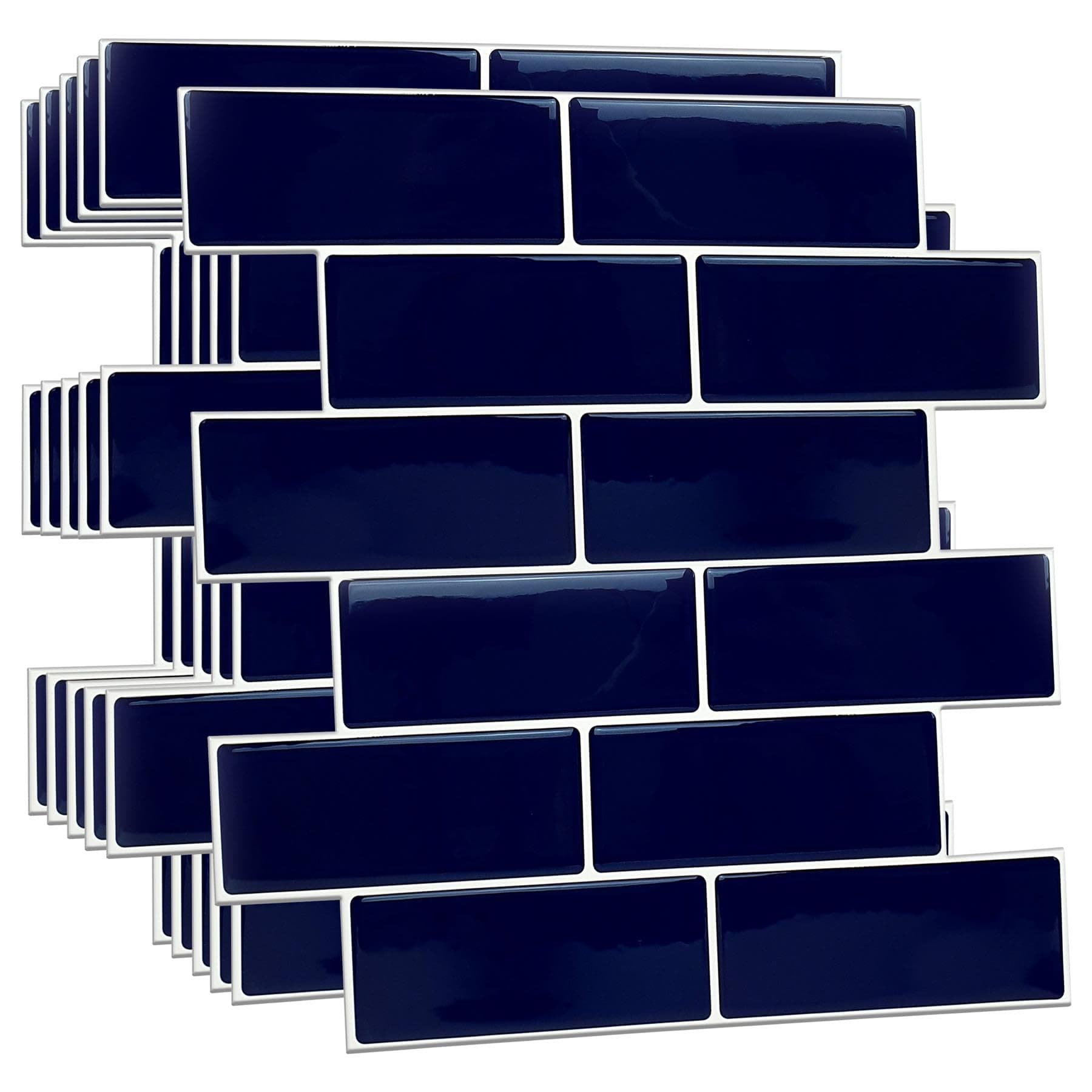 24 Sheets 12" x 6" Deep Blue Glossy 3D Peel and Stick Backsplash Kitchen Tile Stickers Stick on Subway Mosaics Tile Paint Splashback Water Heat Resistant Bathroom Kitchen Spring Easter Decoration