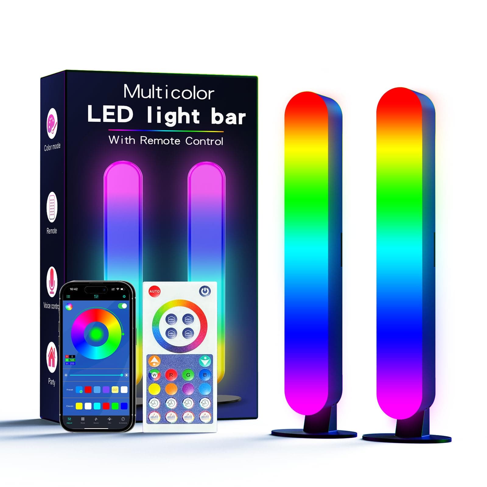 LED Light Bar, Music Sync RGB Light Bar, USB Ambient Lamp, Color Changing Gaming TV Backlight with Remote Control, 15 Dynamic Modes for Room (App Control) (Small)