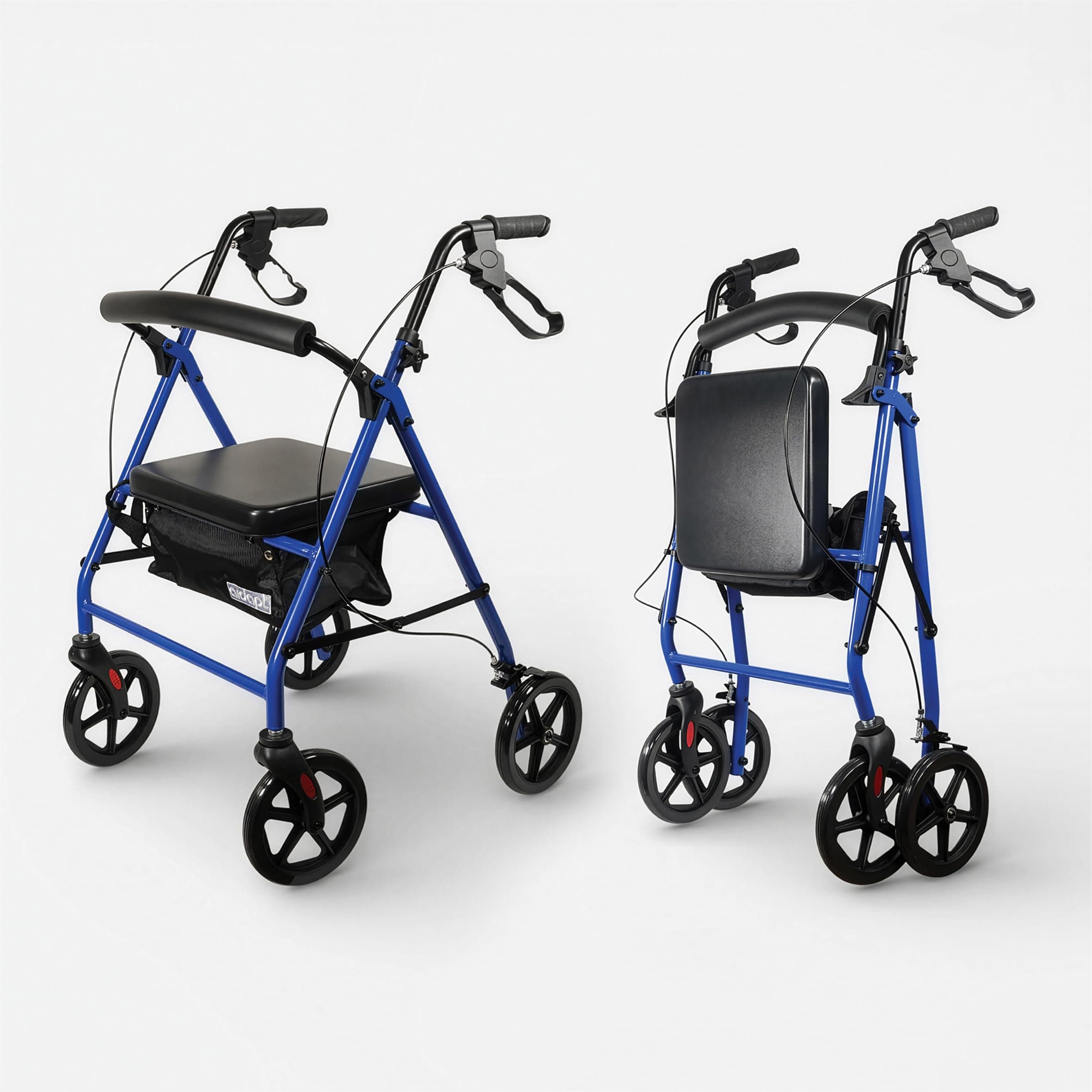 Aidapt Folding Rollator Walker with Padded Seat, Steel Frame, 8 Inch Puncture‑Proof Wheels, Walking Aid with Brakes, Shopping Bag & Adjustable Handles for Seniors and Elderly
