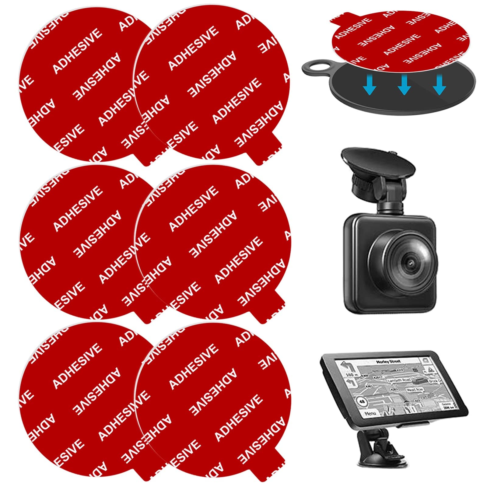 AZXYI Sticky Adhesive Replacement for Windshield Camera Holder, 6pcs 2.76"(70mm) VHB Circle Double-Sided Adhesive Tapes for Dashboard Suction Cup Mount, Mounting Disk Pads, Dash Cam/GPS/Sucker Holder