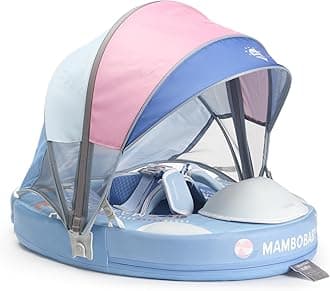 Mambobaby Float with Canopy, Non-Inflatable Swim Trainer for Infants and Toddlers 3-24 Months, Avoid Flip Design, UPF 50+, Safe & Comfortable Baby Pool Float