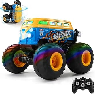 DYODYORC Remote Control Car, 2.4Ghz All Terrain RC Monster Truck Toys with Spray, Music, 3 Lighting Effects, 360 Stunt Capable, All Included Ready to Run, Toy Gifts for Boys and Girl (Yellow)