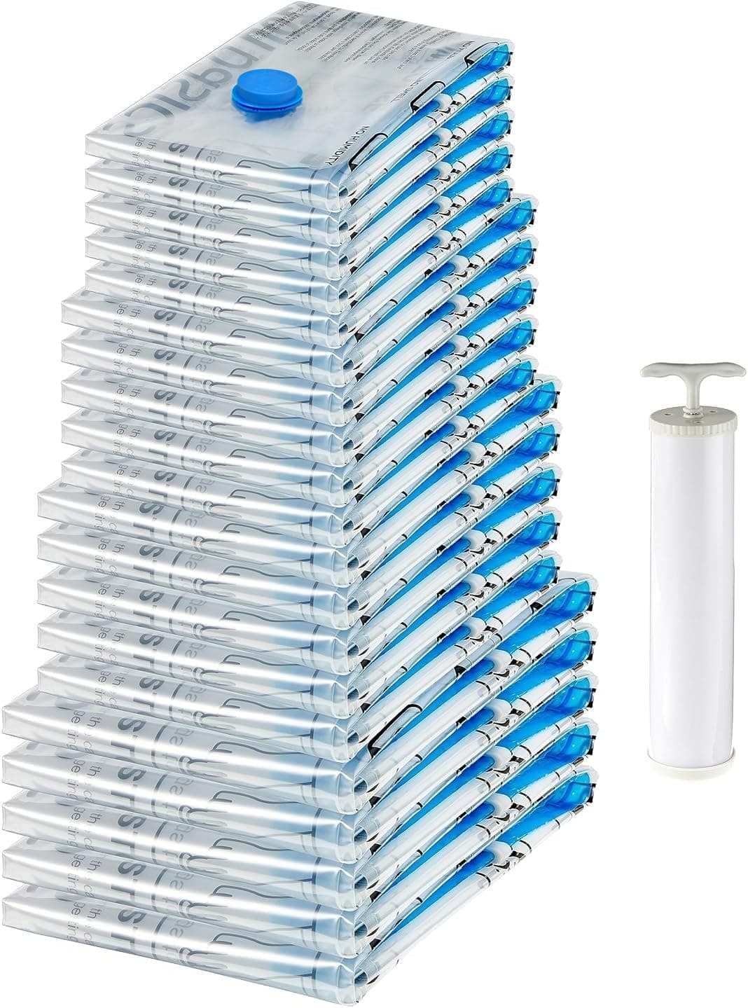 Vacuum Compression Zipper Storage Bags with Hand Pump, 20 Count, 4 Pack of 5 (Small, Medium, Large & Jumbo), Multiple, Clear