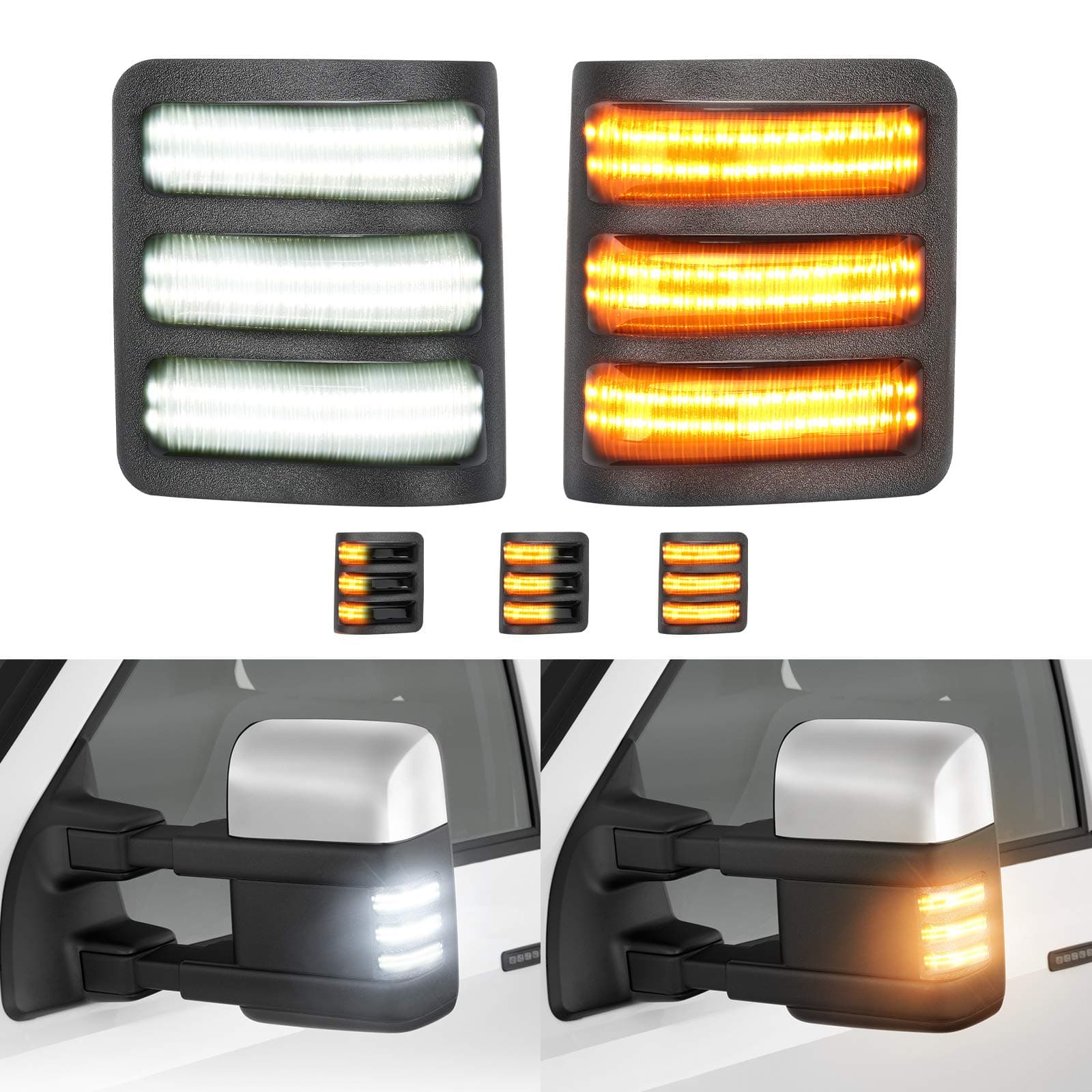 Switchback LED Side Mirror Marker Lights for 2008-2016 Ford F250 F350 F450 F550 Super Duty, Sequential Amber Turn Signal Lights, White Running Lights, Replace OEM Mirror Markers Lamps