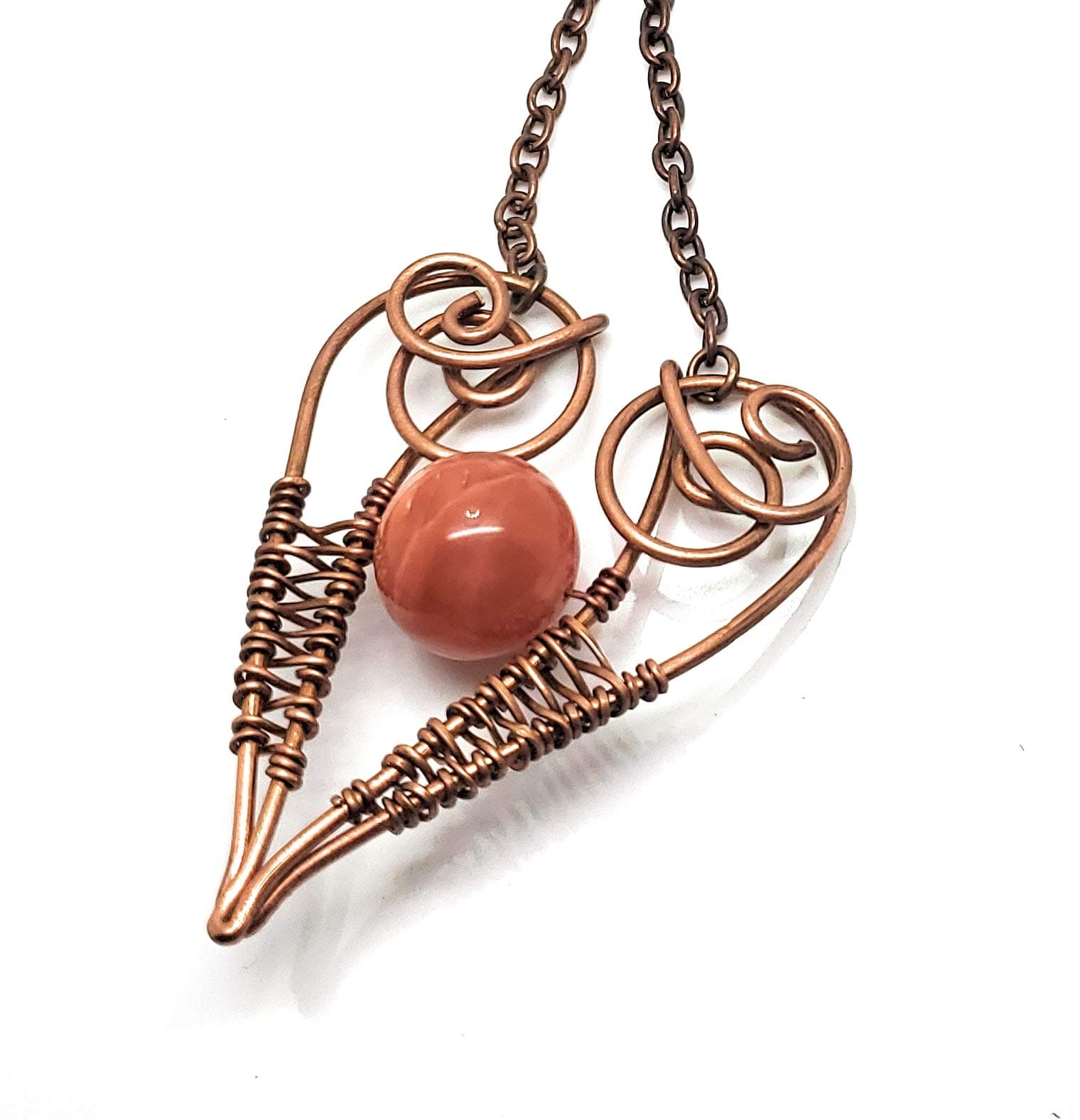 Red Agate Double Weave Heart Necklace Copper Wire