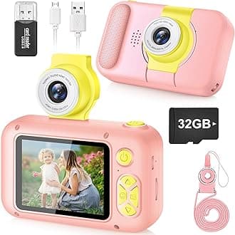 Kids Camera, Toddlers Digital Toy Camera with 180° Flip Lens, 2.4 Inch IPS Screen, 32 GB Card, Birthday Festival Present for 3 4 5 6 7 8 9 10 11 12 Year Old Girls & Boys, X101 (Pink)