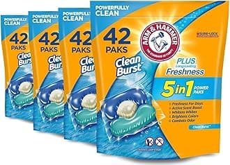 Arm & Hammer Clean Burst 5-In-1 Laundry Detergent Power Paks, 42 Count x 4 Pack