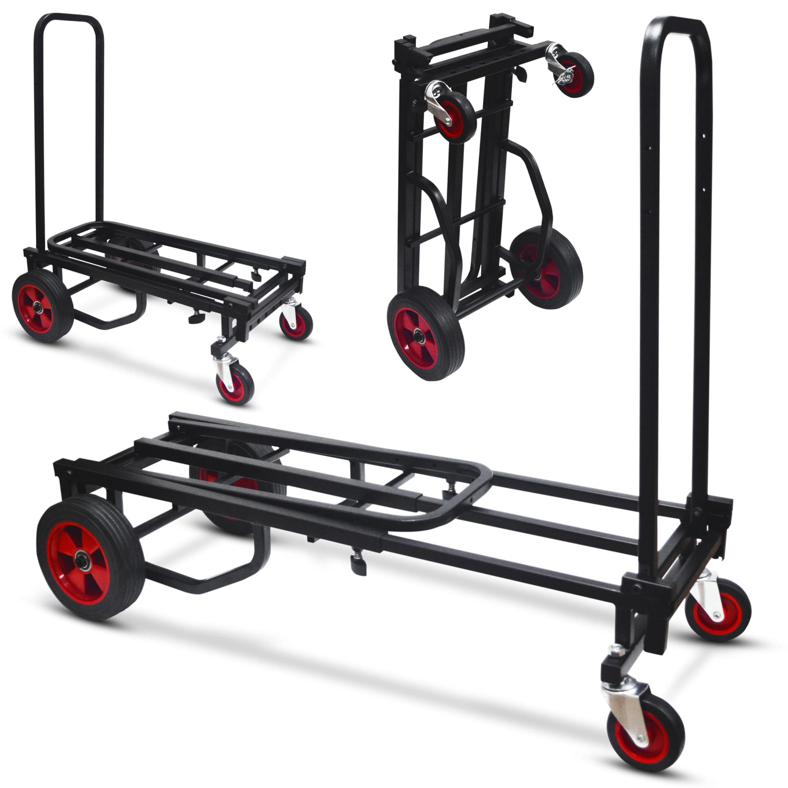 Pyle Adjustable Folding Utility Cart, Heavy-Duty Trolley & Multi-Purpose Equipment Cart w/ Wheels, Extends from 60cm to 102cm, Lightweight & Durable for Easy Transport