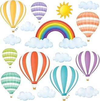 DS8-1801 Rainbow and Hot Air Balloons Kids Wall Stickers Wall Decals Peel and Stick Removable Wall Stickers for Kids Nursery Bedroom Living Room Decor