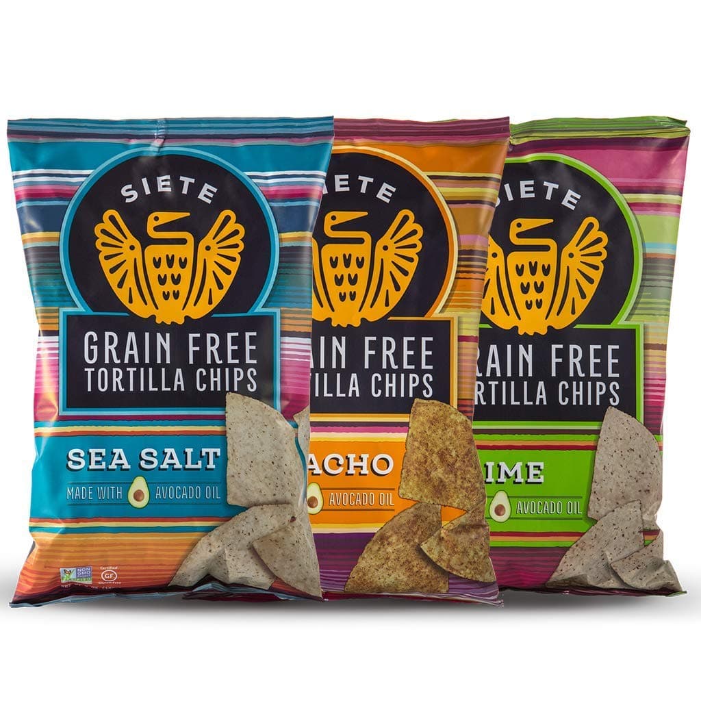 Siete Grain Free Tortilla Chips, 3 Bag (5 Ounce Each) Sampler of Nacho, Lime, Sea Salt