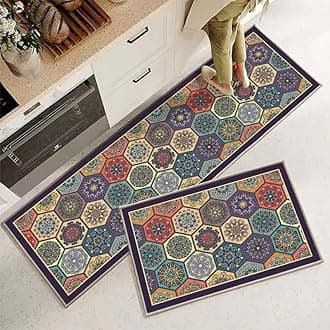 HomeCloud Rubber Kitchen Rectangular Mats For Floor Set Of 2 Pcs|Non-Skid,Soft Absorbent Rugs For Kitchen,Laundry,And Hallway|120X40Cm,40X60Cm|4Mm Thickness(Hexa_Multi)