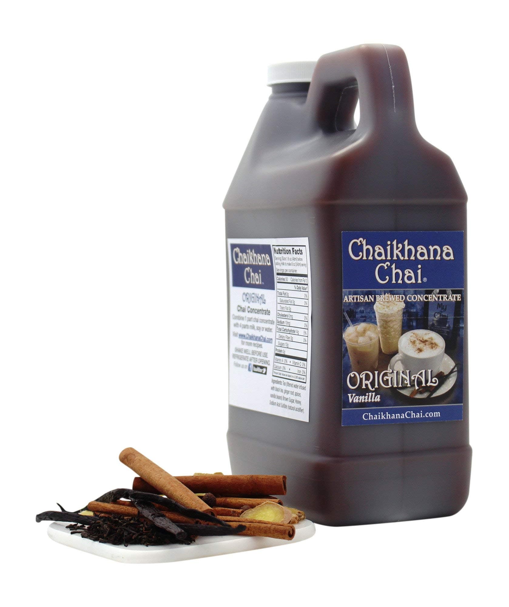 Original Vanilla Chai Concentrate - Makes (40) Drinks - Slow Brewed with Organic Black Tea, Real Vanilla Beans and Fresh Crushed Spices - 1/2 Gallon