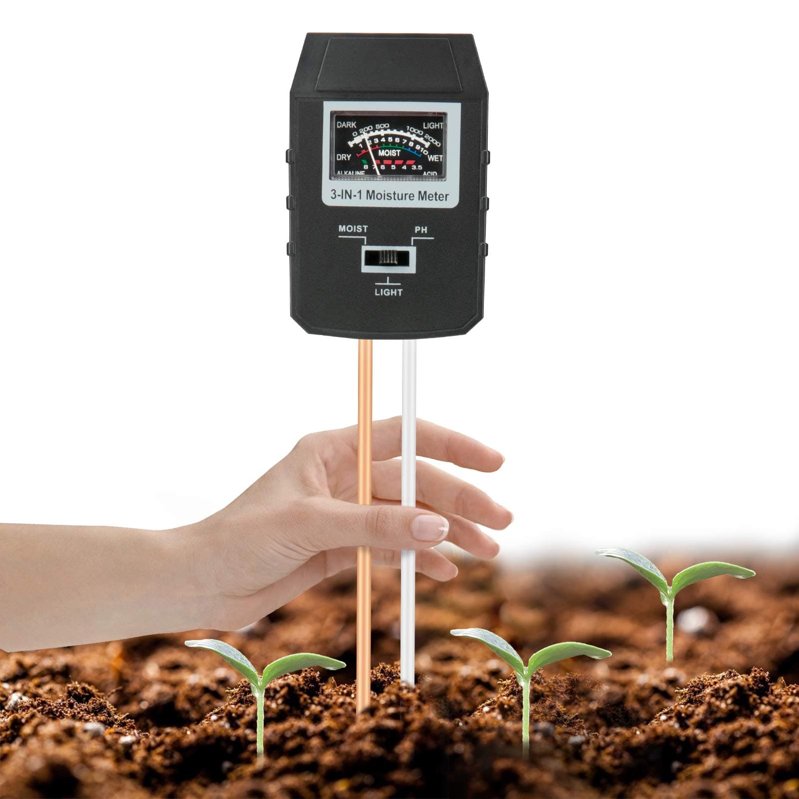 Mosthink Soil Moisture Meter, 3-in-1 Moisture ph Light Tester, Plant Water Soil Monitor Testing Tool Kit for Garden, Lawn, Farm,Indoor/Outdoor (No Battery Needed)