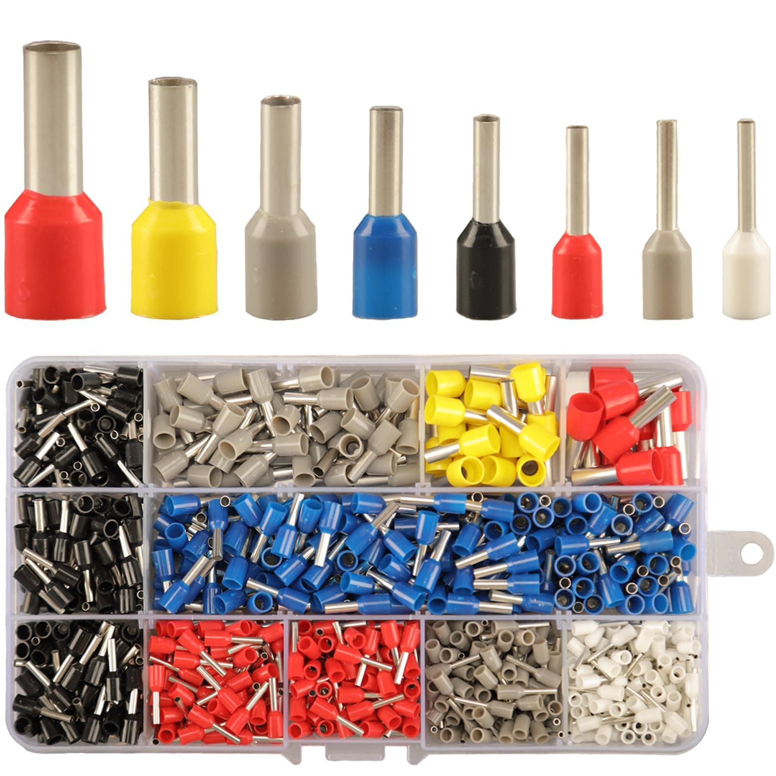 900pcs Wire Ferrule Terminals Kit - 8 Types AWG 22-7 Connectors, Pin Terminal Assortment, Copper Crimp Connector Insulated Cord End Terminal