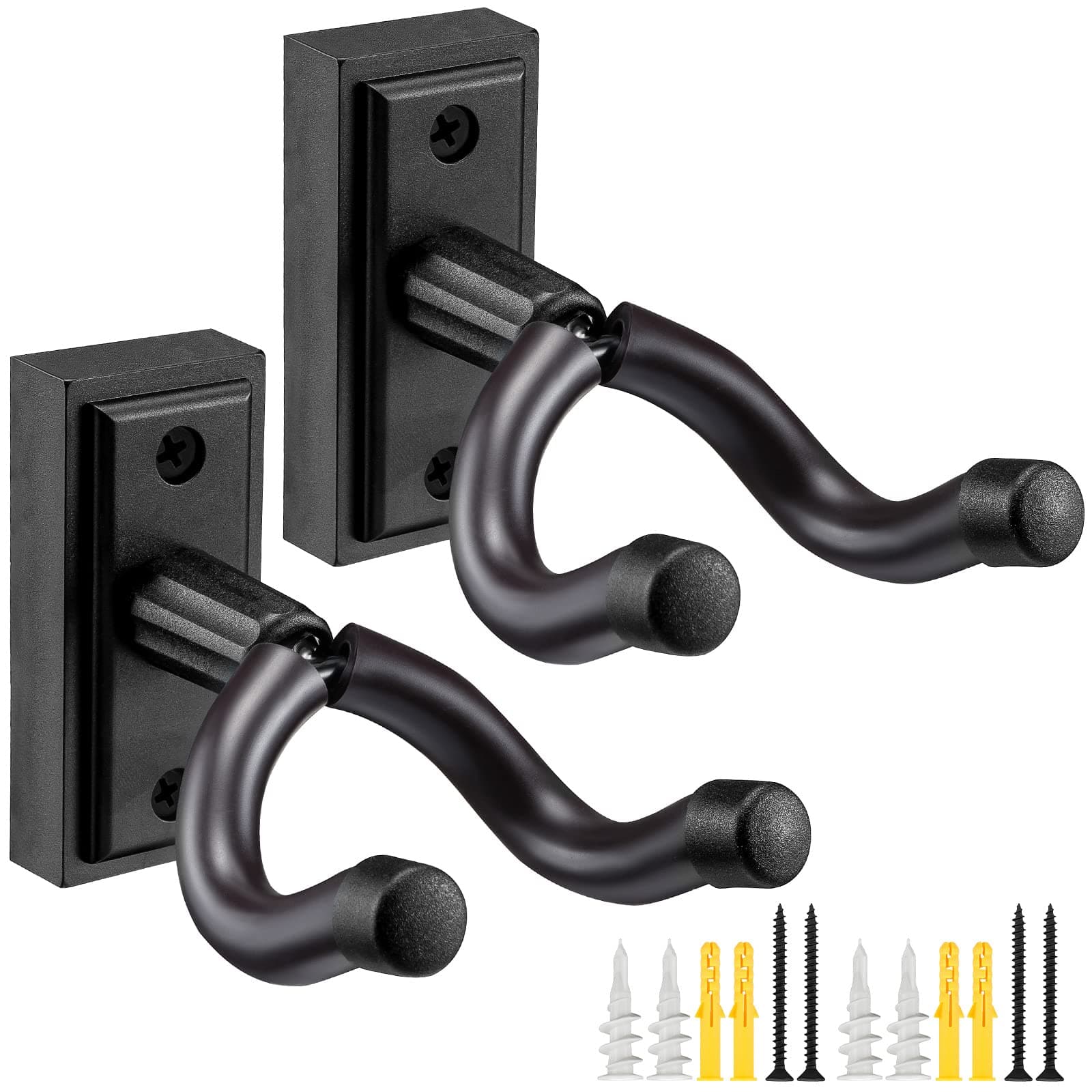 POGOLABGuitar Wall Mount, 2 Pack Guitar Hanger, Hook with Design for Anti-Slip, Display Holder with Screws, Easy to Install, for Acoustic Electric Guitar, Bass, Ukulele, Banjo, Mandolin (Black)