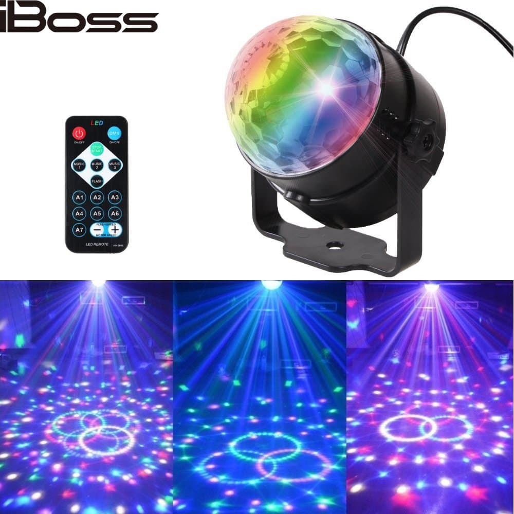 Party DJ Disco Light, iBoss Sound Activated DJ Light Disco Lights Rotating Ball Lights with remote control, 3W Storbe LED Light for Disco DJs Birthday Family Party Clubs and Wedding (Black-DJ Ball)