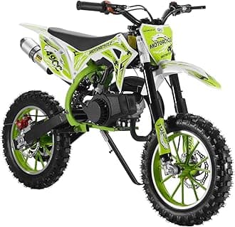 - 50cc Dirt Bike for Adults & Kids-Kids Dirt Bike 2-Stroke Gas Powered Off Road Motorcycle Mini Bikes 40 MPH for Uphill and Off-Road Conditions Pull Start motos para niños USA Stock Green