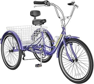 MOONCOOL Adult Tricycles 3 Wheel 7 Speed Trikes, 20/24/26 inch Adult Trikes 3 Wheeled Bike with Basket for Seniors, Women, Men.