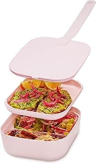 W&P Porter Bento Lunch Box, 3 Compartment Bento Box Portable Adult Lunch Box with Snap Strap- Food Container, BPA Free, Dishwasher and Microwave Safe, Blush, Medium