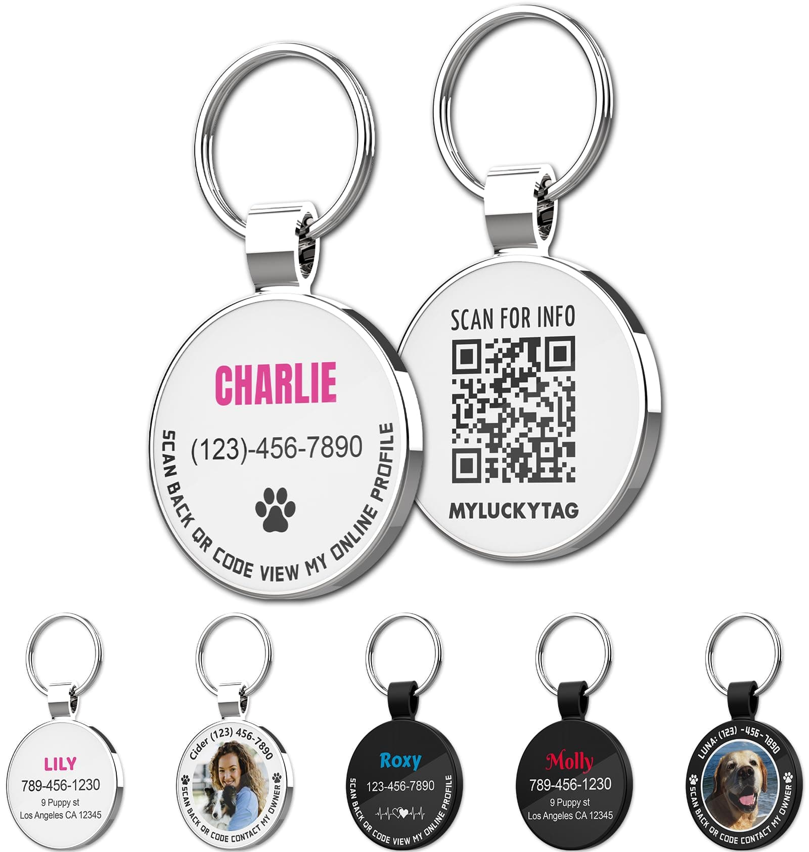 MYLUCKYTAG Personalized QR Code Pet ID | Dog & Cat Collar Tag | Online Profile with Instant Scanned Location Alert Email