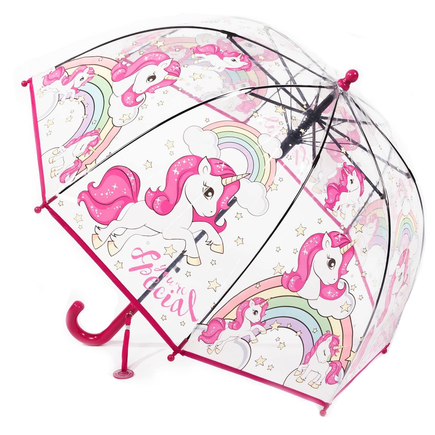 MRTLLOAKids Clear Bubble Umbrella with an Easy Grip Curved Handle, Safety Transparent Dome Bubble Umbrella for Toddler Boys Girls