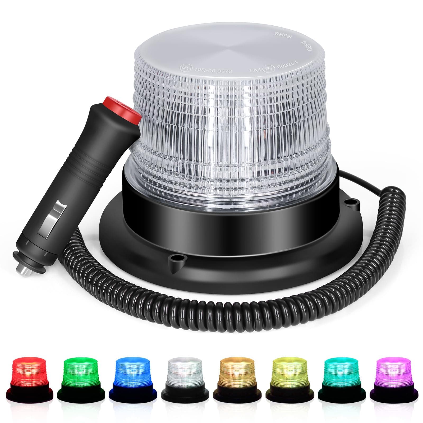 LED Beacon Light,Purple Green Blue White Red Strobe Light with Magnetic Base for Funeral Hearse,Volunteer Firefighter Vehicles,Trucks,Indoors for Displays as a Moodlight,Parade Float Lights