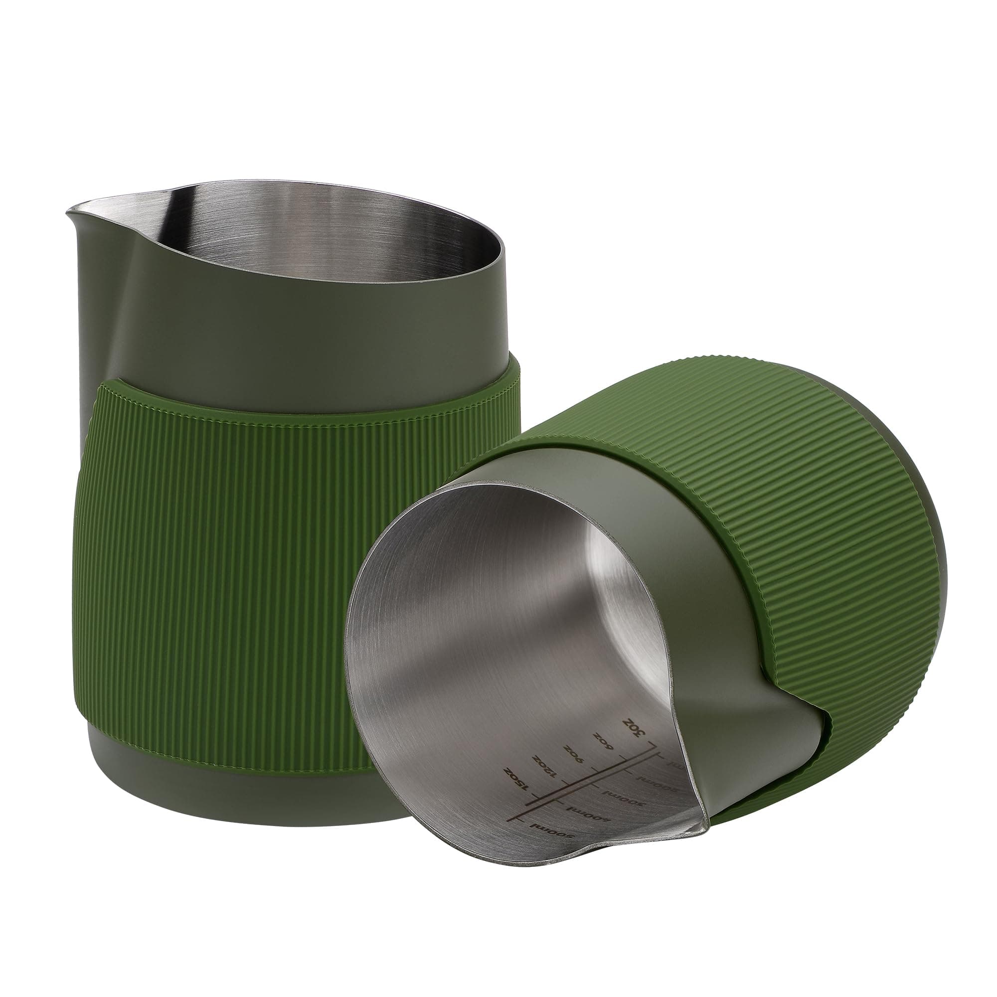 Normcore Handleless Milk Frothing Jug, Milk Pitcher 20.3 oz, Stainless Steel Latte Art Pitcher with Sharp Spout, Heat-Resistant Grip, Green, 600 ml