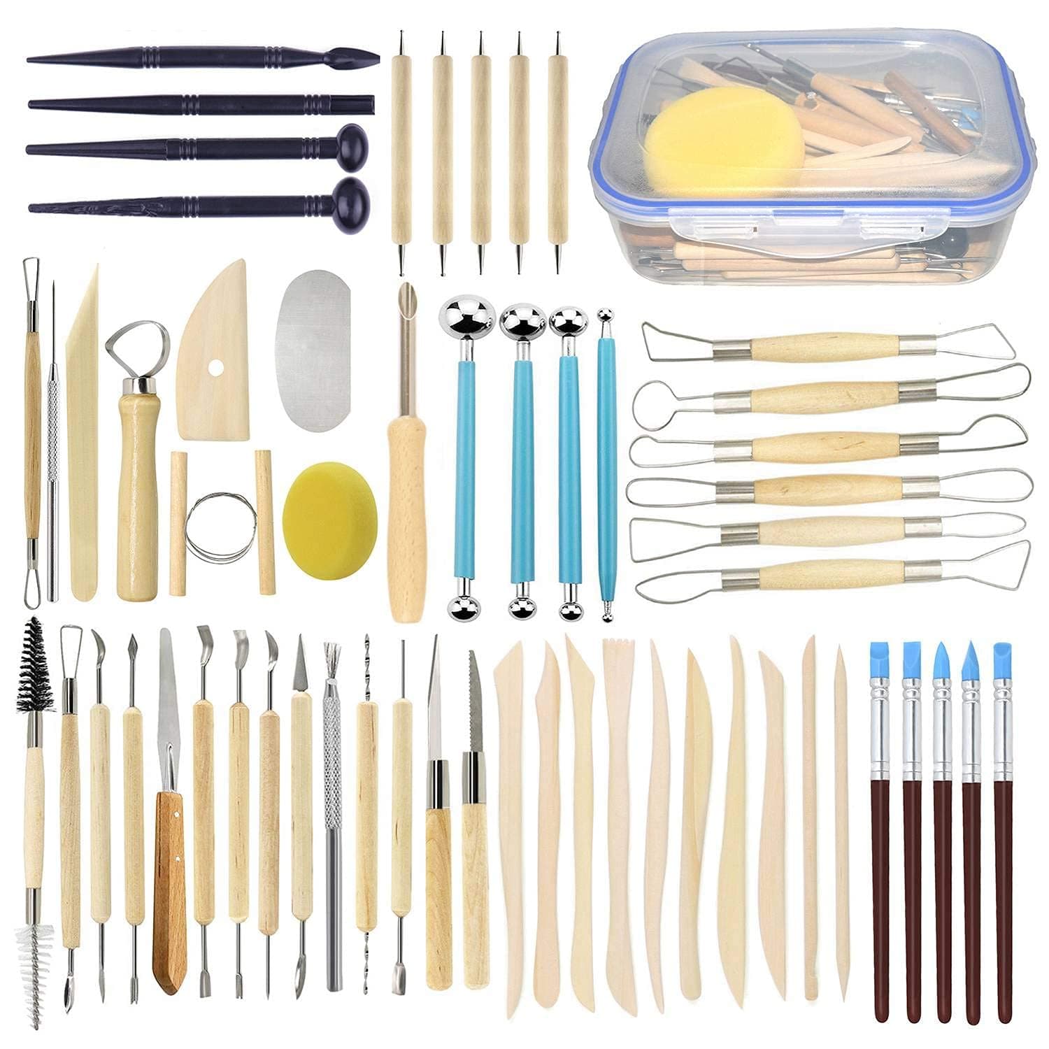57PCS Ceramic Clay Tools Set with Plastic Case Modeling Pottery Sculpting Tools Kits for Beginners Professionals Crafts Polymer Clay Club, Dotting, Ribbon Trimming