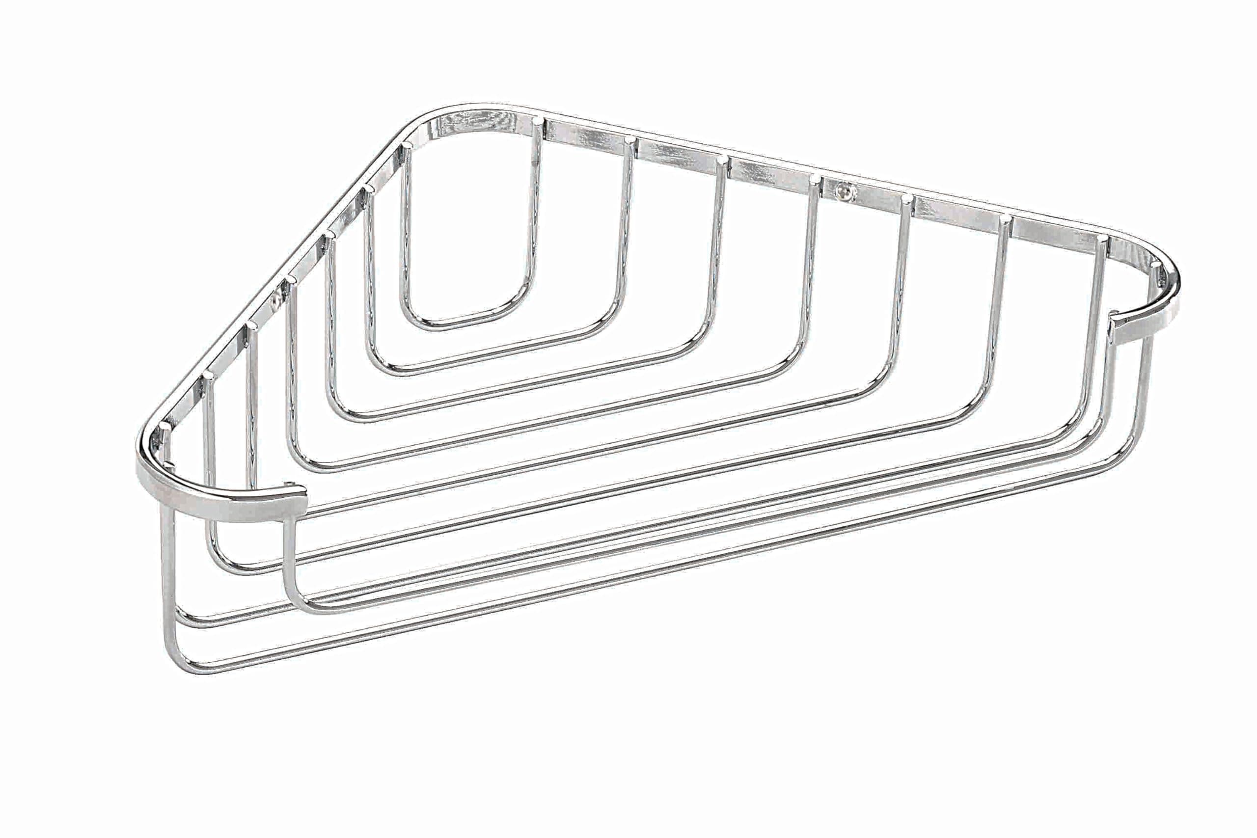 Croydex Corner Basket - Bathroom Storage Solution, Chrome Mild Steel Shower Caddy, Elegant Bathroom Accessory with Screw to Wall Fixings, Wall Plugs & Screws Included, Holds Up to 5kg