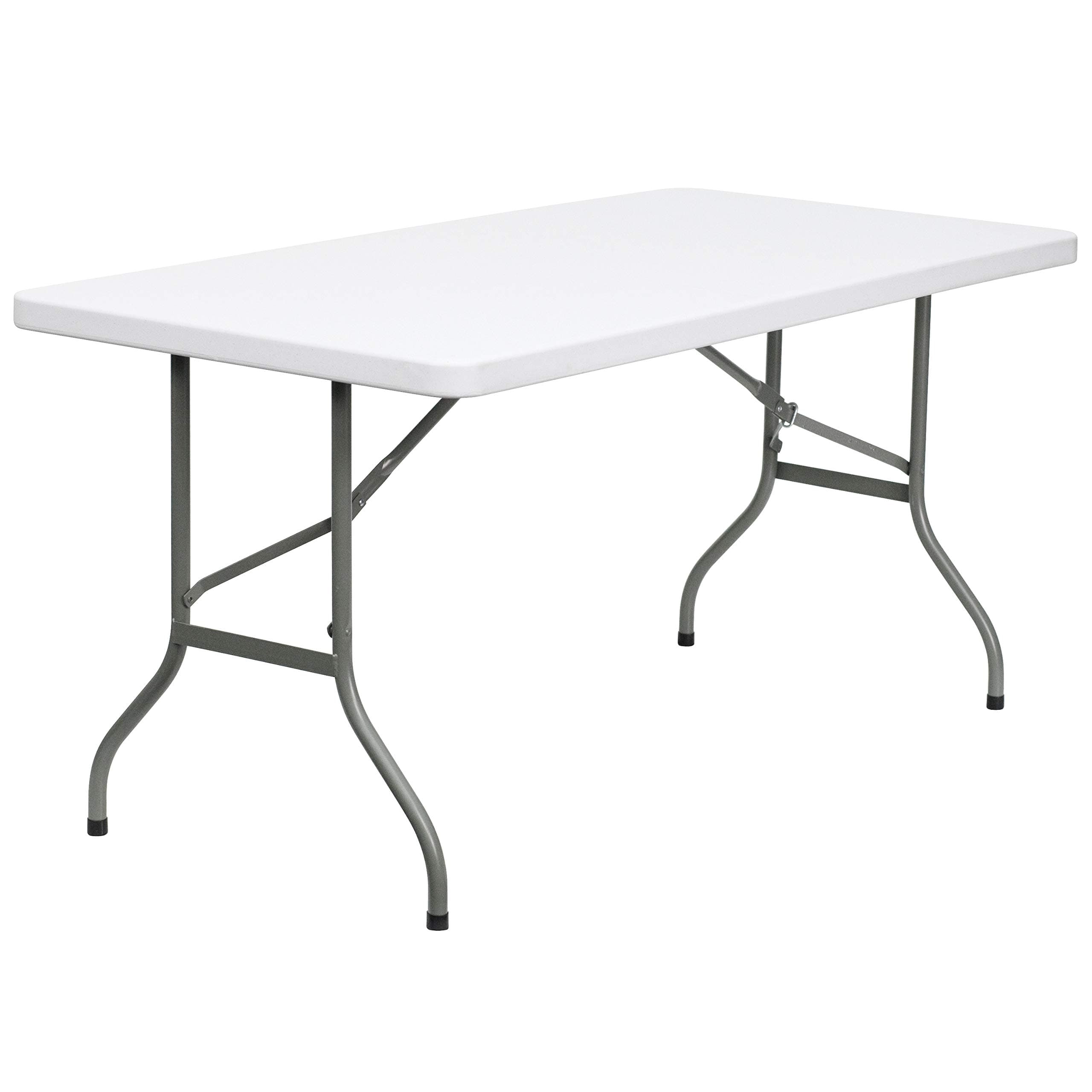 Elon 5' Rectangular All-Occasion Plastic Folding Event Table, Foldable Portable Banquet Table for Indoor/Outdoor Events, White