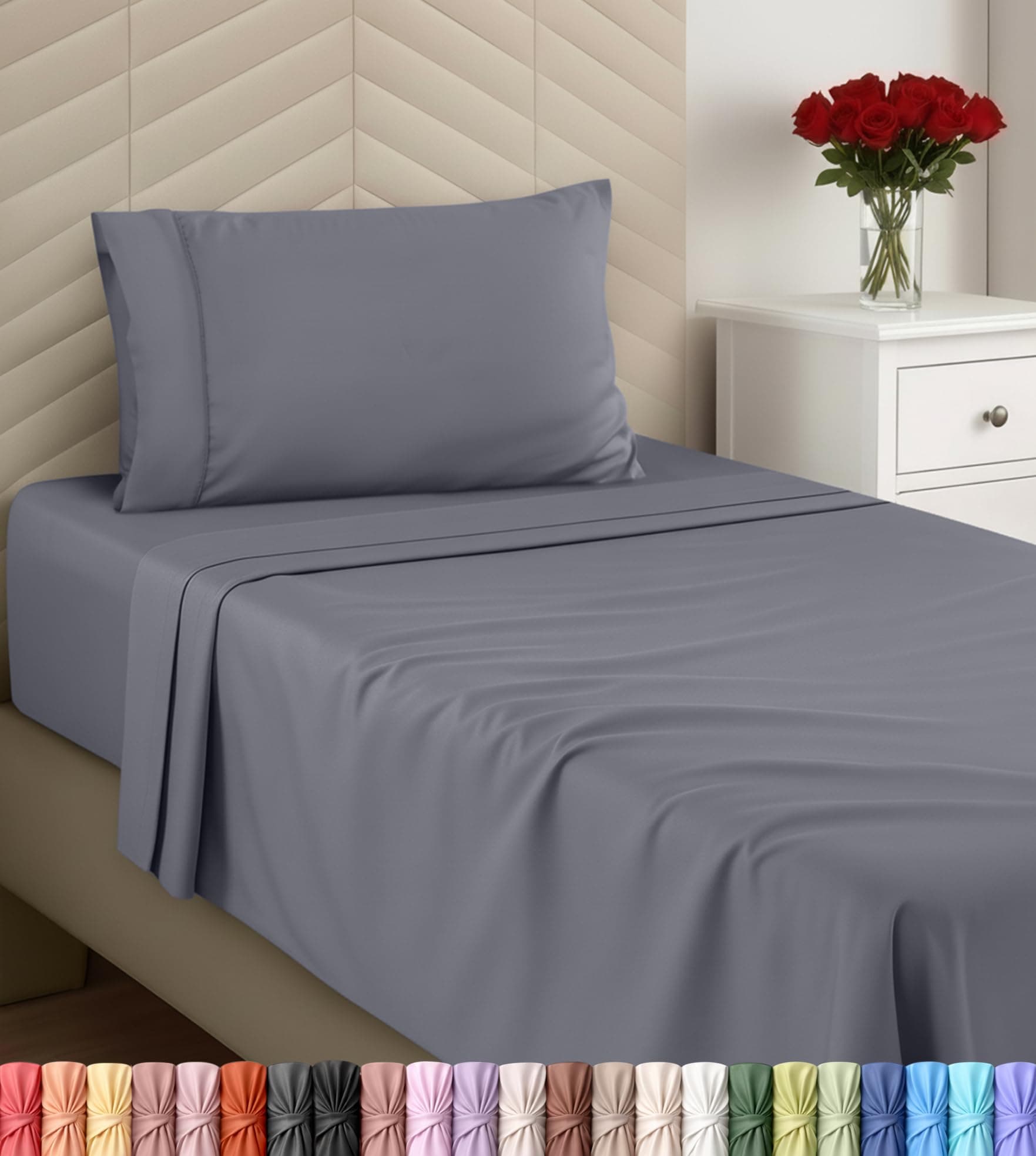 Utopia Bedding Twin Size 3 Piece Sheet Set - Brushed Microfiber - Soft Bed Sheets for Twin Size Bed Set - Includes 1 Fitted, 1 Flat, & 1 Pillow Case - Deep Pocket (Grey)