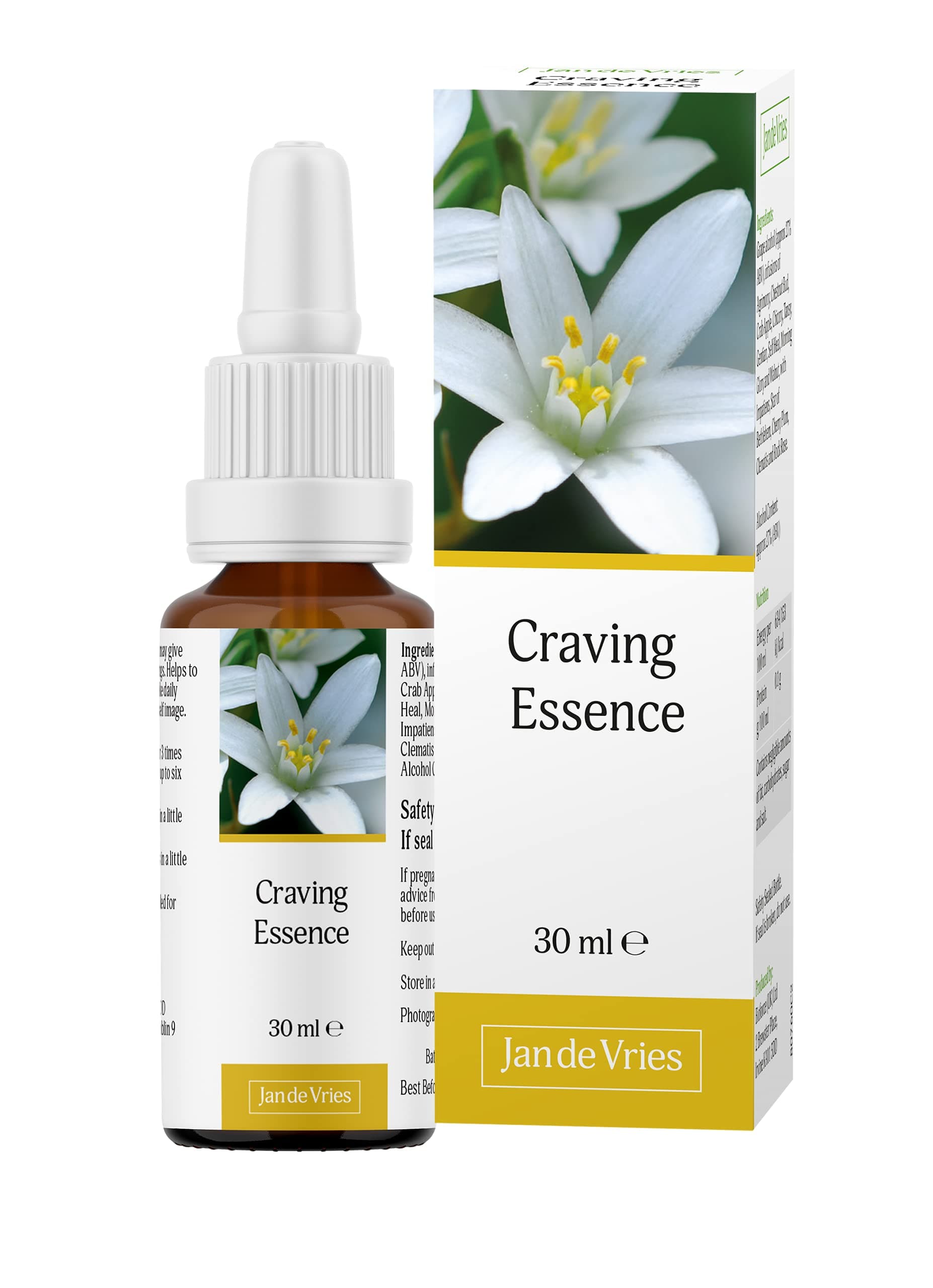 Jan De Vries Craving Essence | Flower Essence | Support your Ability to Resist Temptations & Cravings | Contains Tansy, Chicory & Agrimony | 30ml