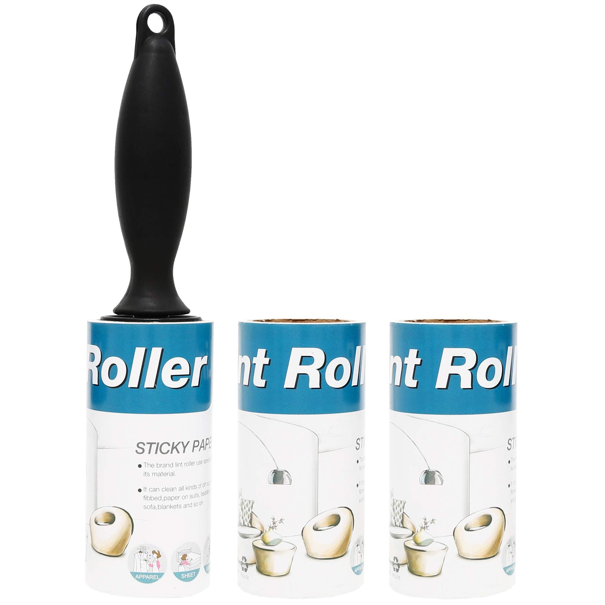 Lint Roller Set, 3 Refills 180 Total Sheets, Pet Hair Dust Cleaner Remover for Furniture Clothes Bed Car Seat with Durable Handle
