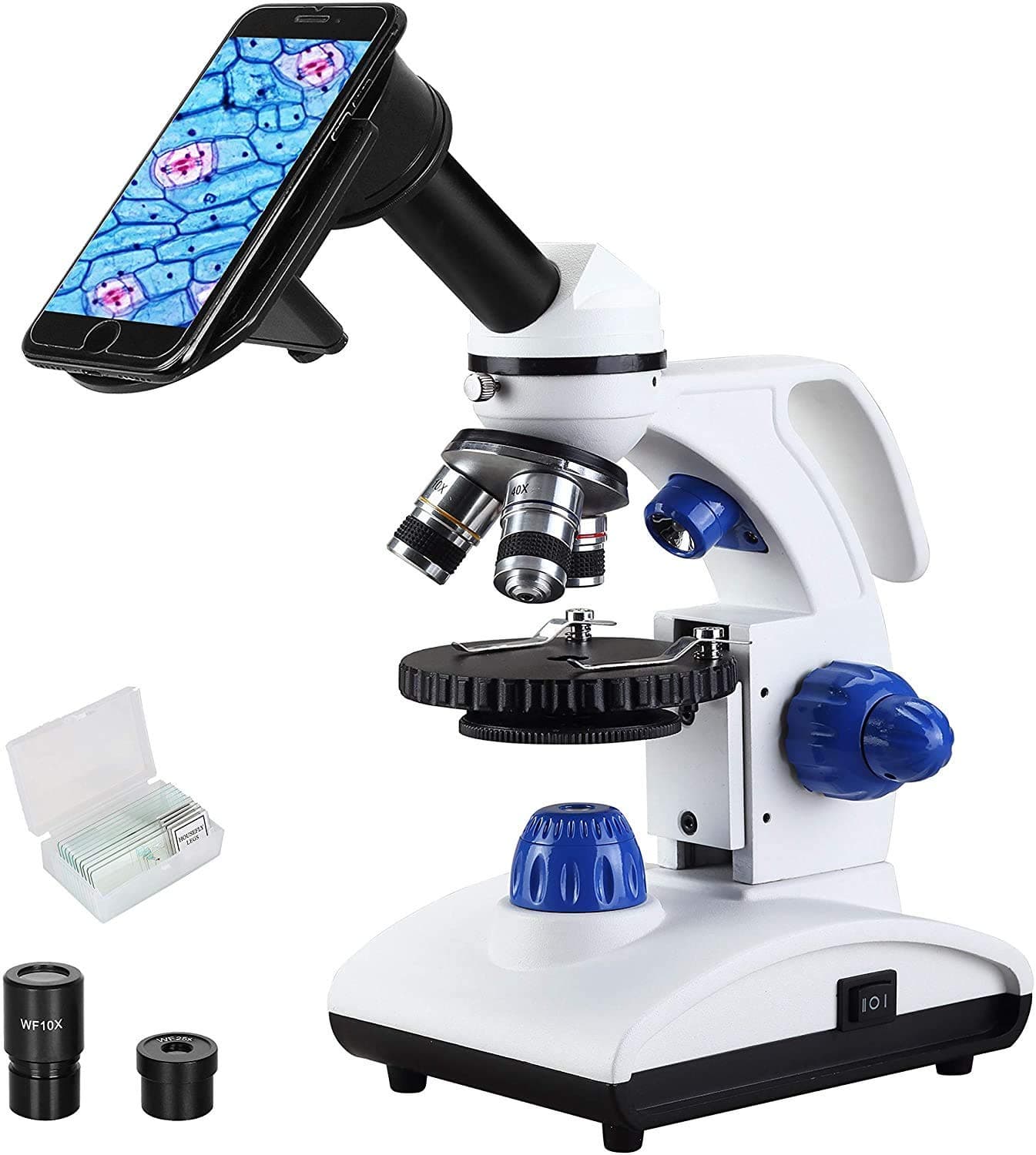 ESSLNB Microscope 40X-1000X Biological Microscope for Students Beginners with Coaxial Coarse/Fine Focusing Knob All-Metal Eyepiece(WF10X/25X) Slides LED Lamp
