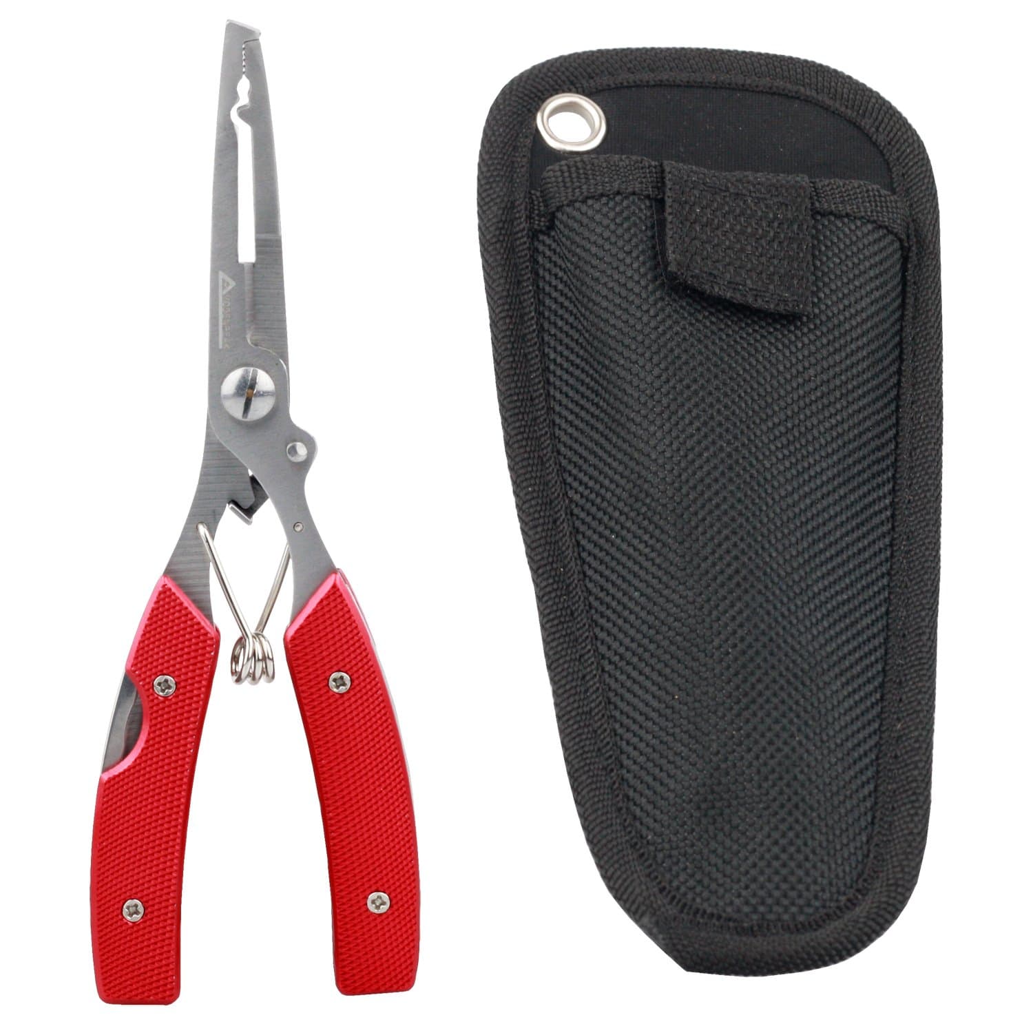 FP-323R Multi Function Stainless Steel Fishing Pliers Hook Removers Fishing Line Cutters with Nylon Sheath Red