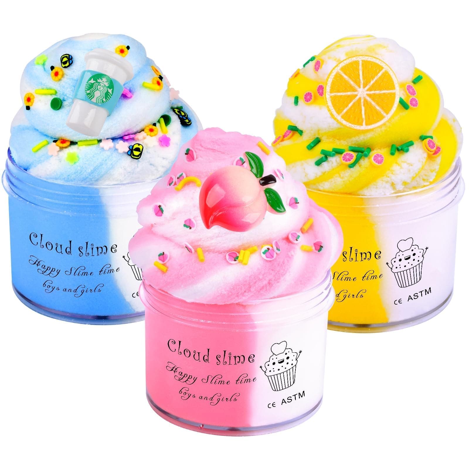 3 Pack Cloud Slime Kit with Pink Yellow and Blue Color, Fluffy Slime Educational Fidget Toys for Kids Valentine Birthday Gifts Party Favors for Girls BoysClimeCo CertifiedCarbonfree Certified